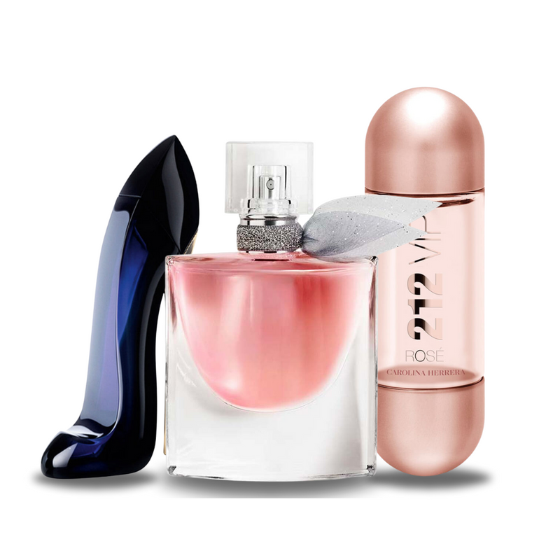 Combo de 3 Perfumes GOOD GIRL, Lancôme LA VIE EST BELLE, 212 VIP ROSÉ 100ml